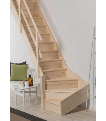 DOLLE Normandie 14 Tread Spruce 1/4 Turn Left with Closed Risers Staircase - Code DOLLE-5081005