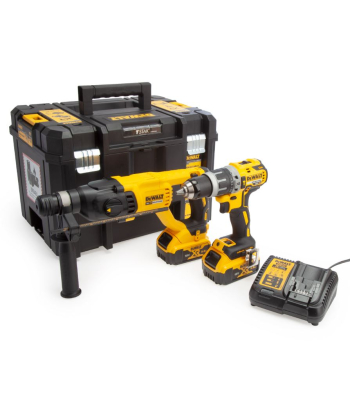 DeWalt 18V Combi Drill & SDS+ Drill Twin Pack (2 x 5.0Ah Batteries) with TSTAK Box - Code DCK2071P2T