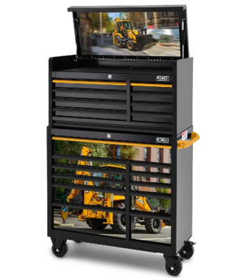 JCB 42’’ Roller Cabinet and Top Tool Chest Stack with Backhoe Loader Wrap - JCBBHLSTACK